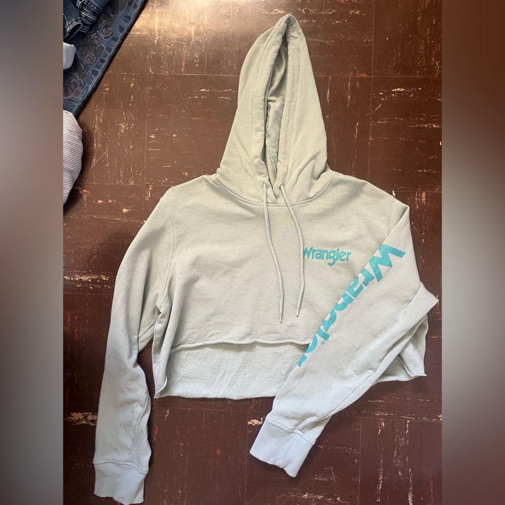 Wrangler XL Retro Light green Hoodie with turquoise logo- cut to make cropped